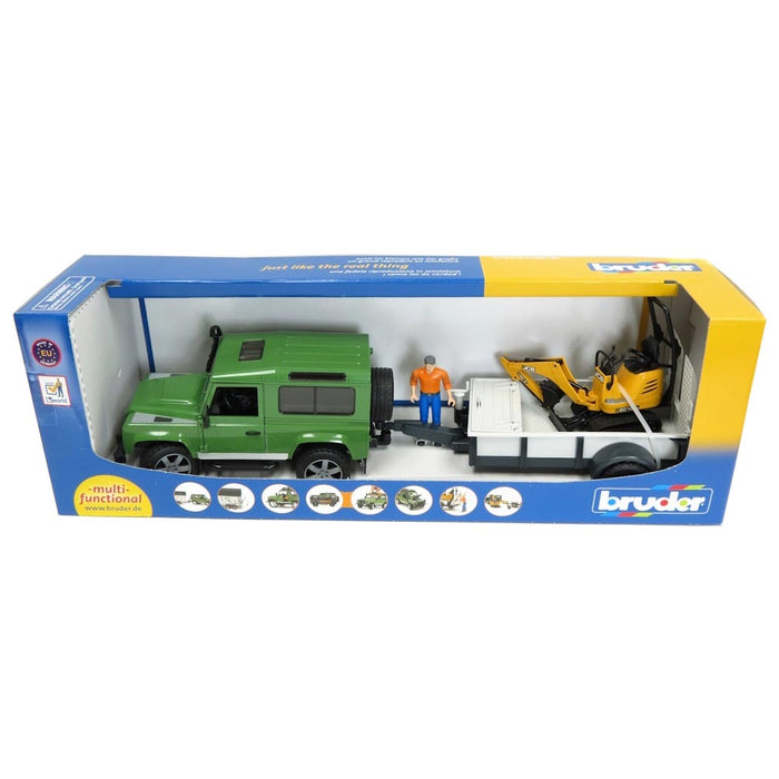1/16 Land Rover Defender with Trailer, Mini Excavator, and Worker