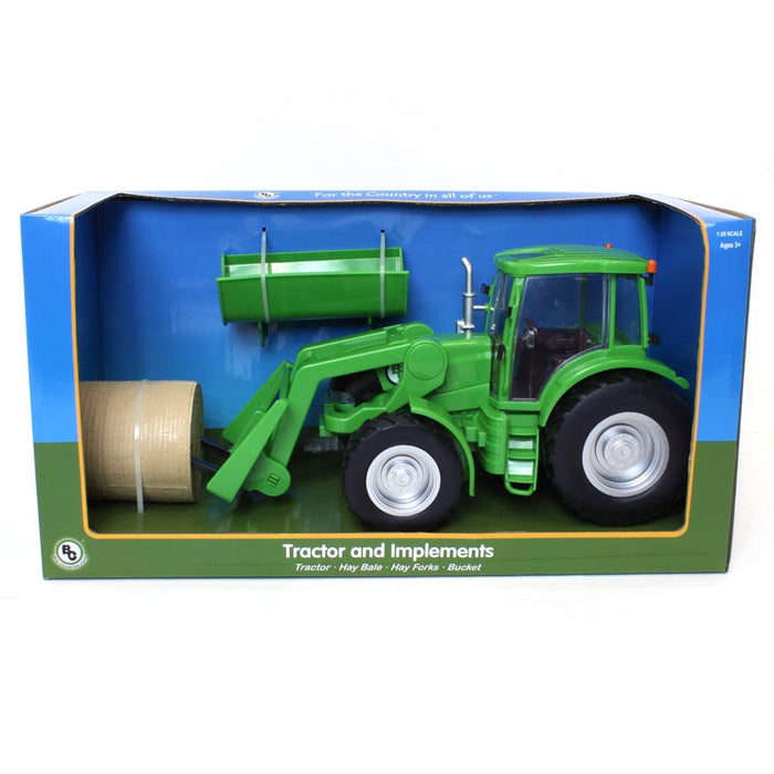 1/20 Green Tractor with Loader Bucket, Bale and Bale Forks by Big Country Toys