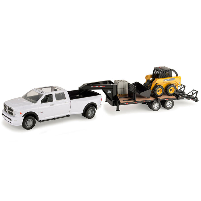 1/16 Big Farm John Deere Ram 3500 Dually with Skid Loader & 5th Wheel Flatbed