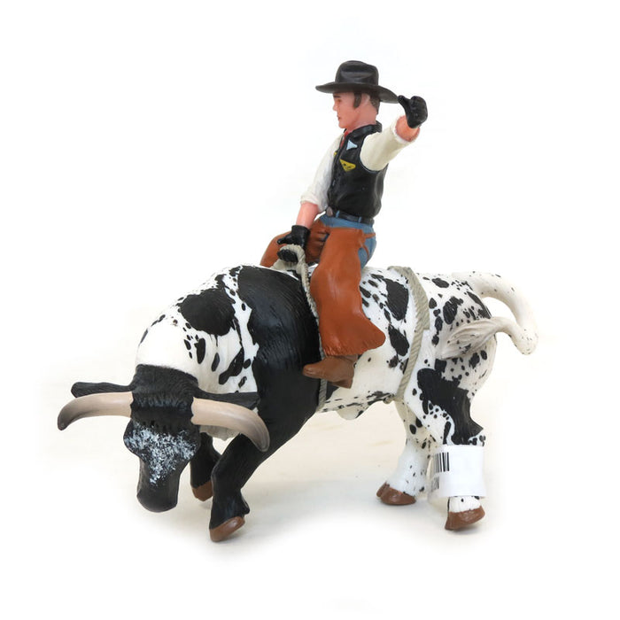1/16 Little Buster Toys Black & White Bucking Bull w/ Rider