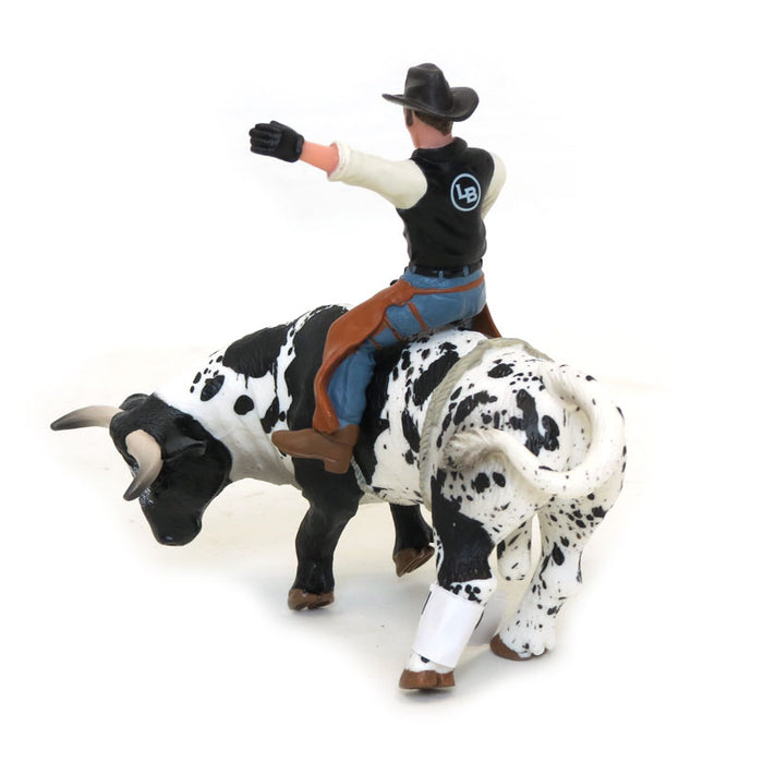 1/16 Little Buster Toys Black & White Bucking Bull w/ Rider