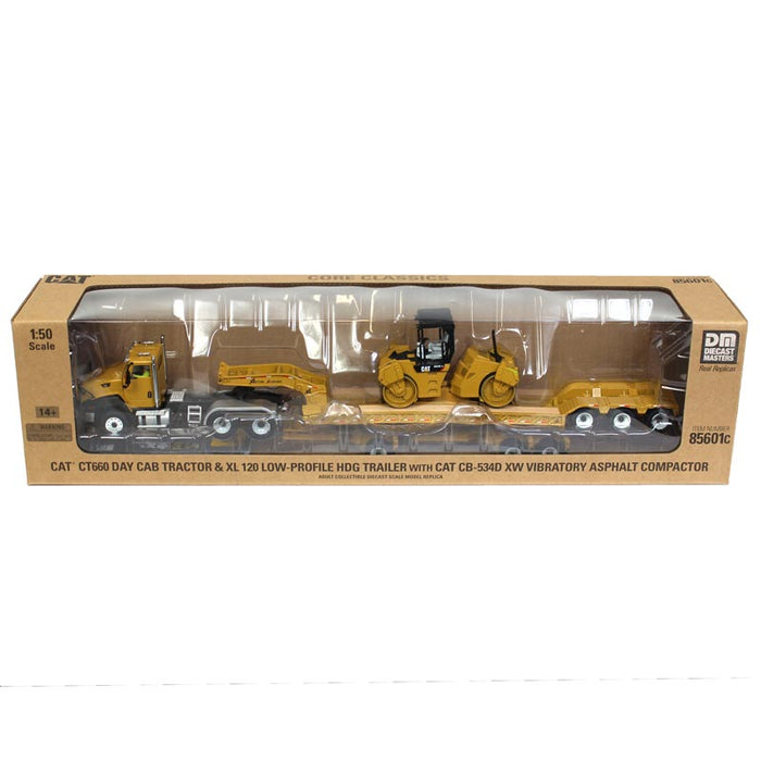 1/50 High Detail CAT CT660 Day Cab Tractor & XL 120 Low-Profile HDG Trailer with CAT CB-534D XW Vib