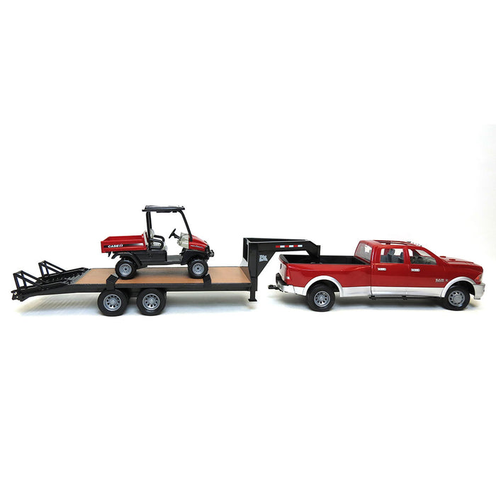 1/16 ERTL Big Farm Red & Silver RAM 3500 Dually with Gooseneck Trailer and Case IH Scout