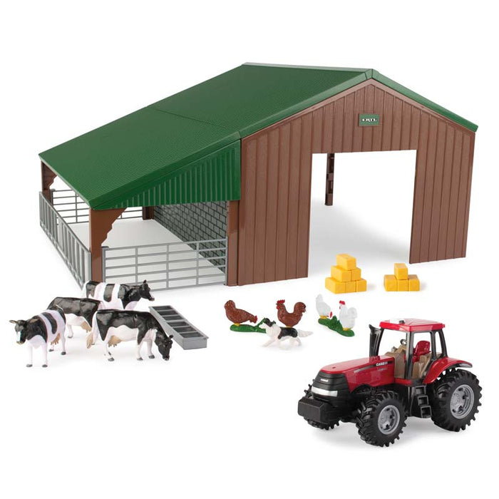 1/32 Case IH Dual Purpose Livestock Building Playset w/ Magnum Tractor, Animals & Bales by ERTL