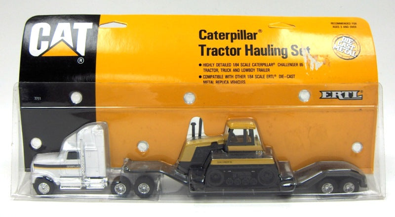 1/64 Caterpillar Challenger 65 Tracked Tractor on CAT Semi with Lowboy Trailer