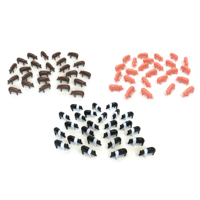 1/64 75 Piece Value Pack of Assorted Pink, Black & White, and Brown Pigs