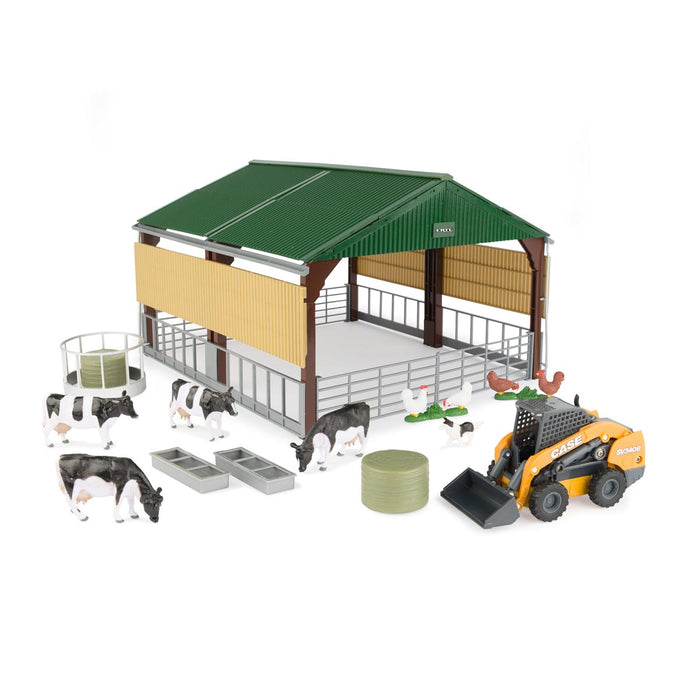 1/32 Livestock Building Playset w/ CASE Skid Steer, Livestock & Shed by ERTL