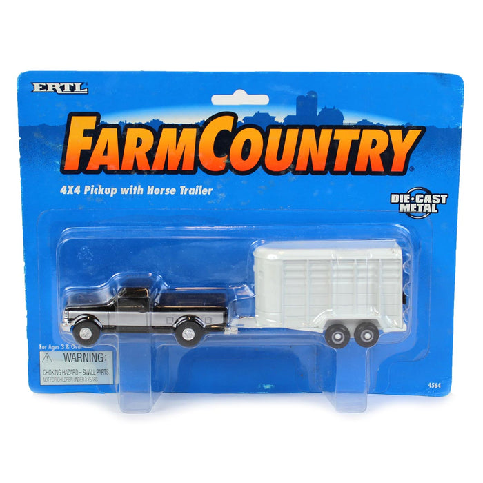 1/64 Black & Gray Ford Pickup Truck with White Horse Trailer by ERTL