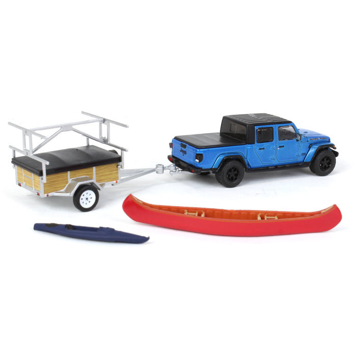 1/64 2021 Jeep Gladiator Hydro Blue, Canoe Trailer with Canoe Rack, Hitch & Tow 24