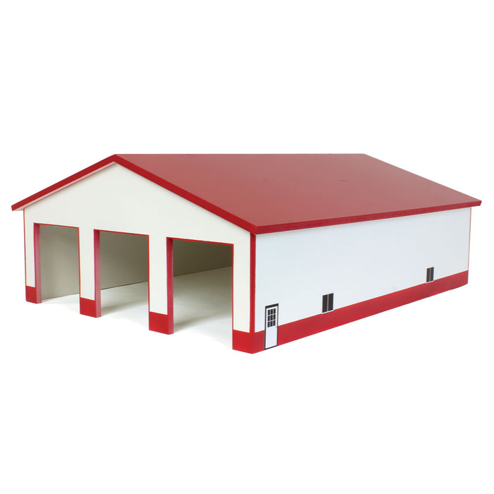 1/64 White & Red 3 Door 60ft x 80ft Wooden Implement or Shop Building