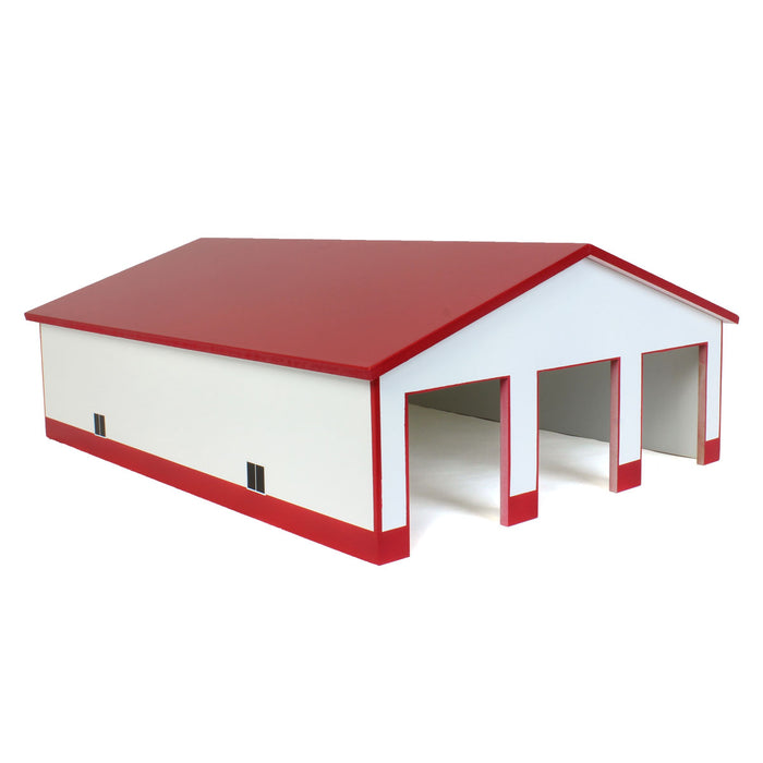 1/64 White & Red 3 Door 60ft x 80ft Wooden Implement or Shop Building