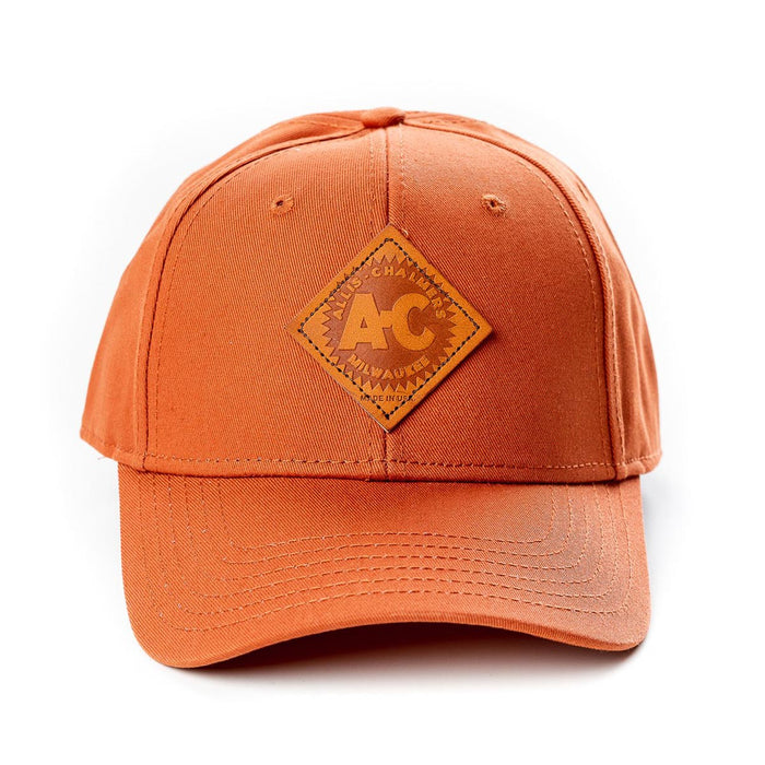 Allis Chalmers Vintage Starburst Logo Leather Emblem Hat, Solid Burnt Orange
