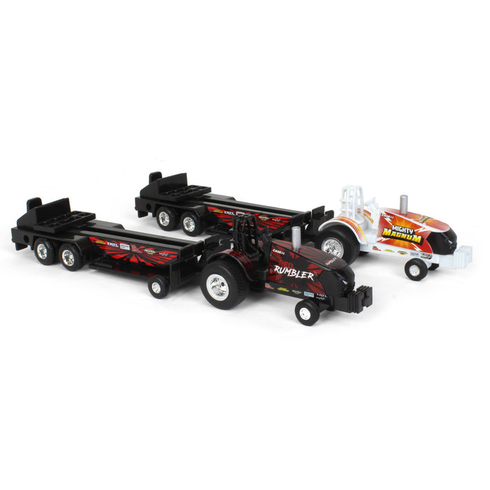 Set of 2 ~ 1/64 Case IH Magnum "Red Rumbler" & "Mighty Magnum" Pulling Tractors with Sleds