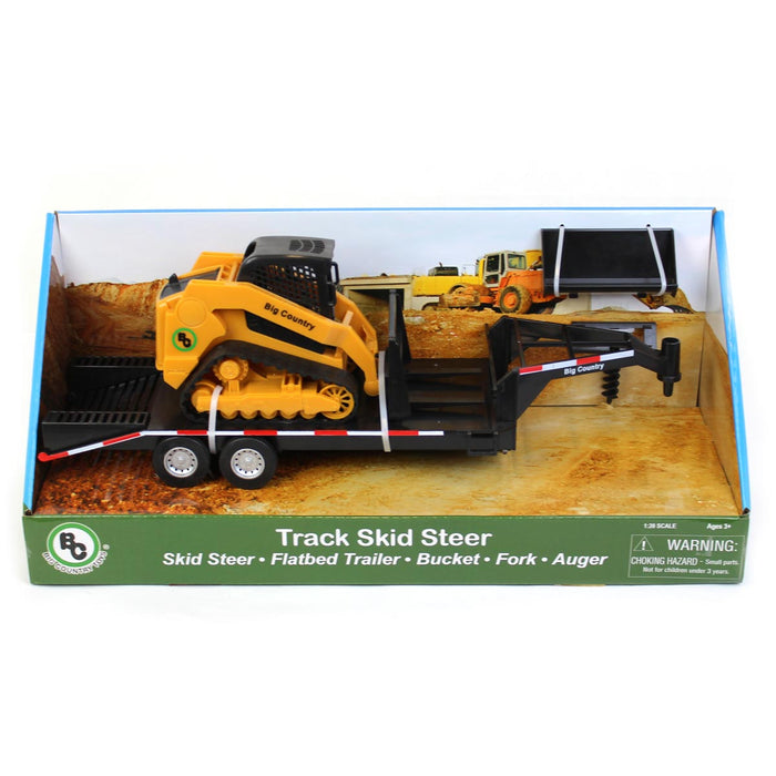 1/20 Track Skid Steer w/ Attachments & Flatbed Gooseneck Trailer by Big Country Toys