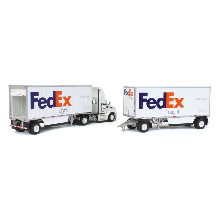 (B&D) 1/50 Limited Edition FedEx Peterbilt 579 Single Axle Day Cab w/ 2 Wabash 28’ Pup Trailers - Damaged Item