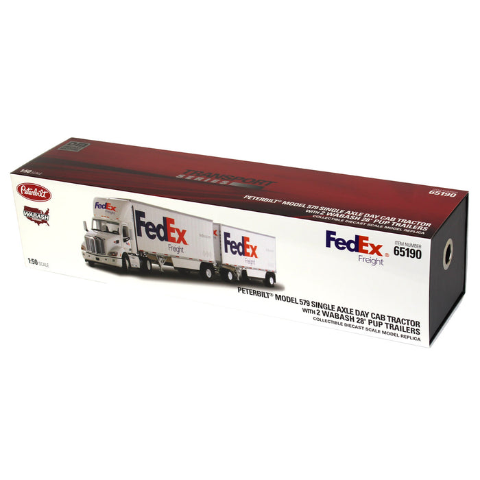 (B&D) 1/50 Limited Edition FedEx Peterbilt 579 Single Axle Day Cab w/ 2 Wabash 28’ Pup Trailers - Damaged Item