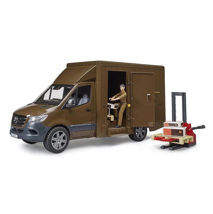 (B&D) 1/16 Mercedes-Benz Sprinter UPS Truck with Manually Operated Pallet Jack by Bruder - Damaged Item