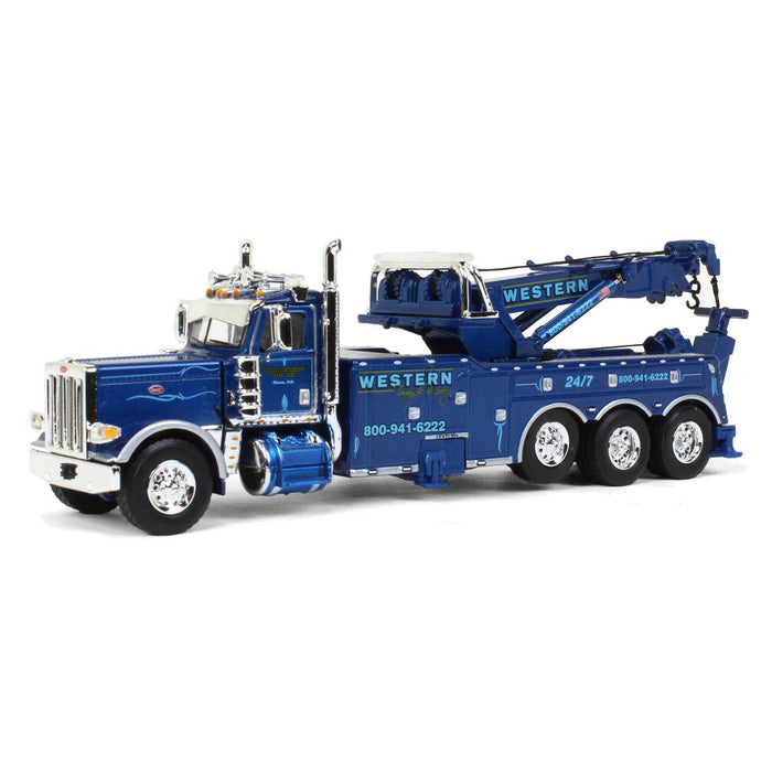 (B&D) 1/64 Blue Peterbilt 389 with Wrecker, Western Distributing Towing & Recovery - Damaged Item