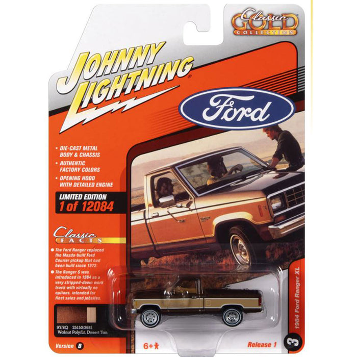 1/64 1984 Ford Ranger Walnut Metallic and Tan, Johnny Lightning Classic Gold 2022 Rel. 1