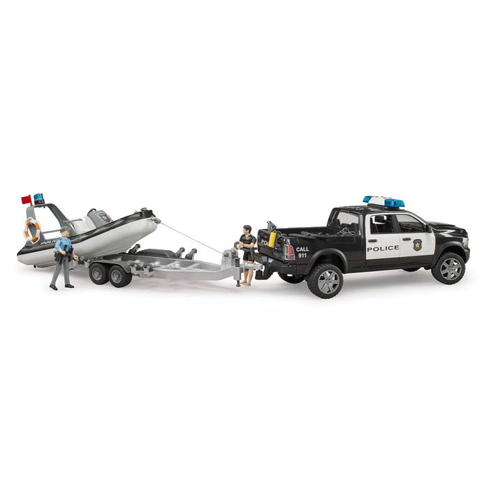 (B&D) 1/16 RAM 2500 Police Pickup Truck with Trailer & Boat by Bruder - Damaged Item