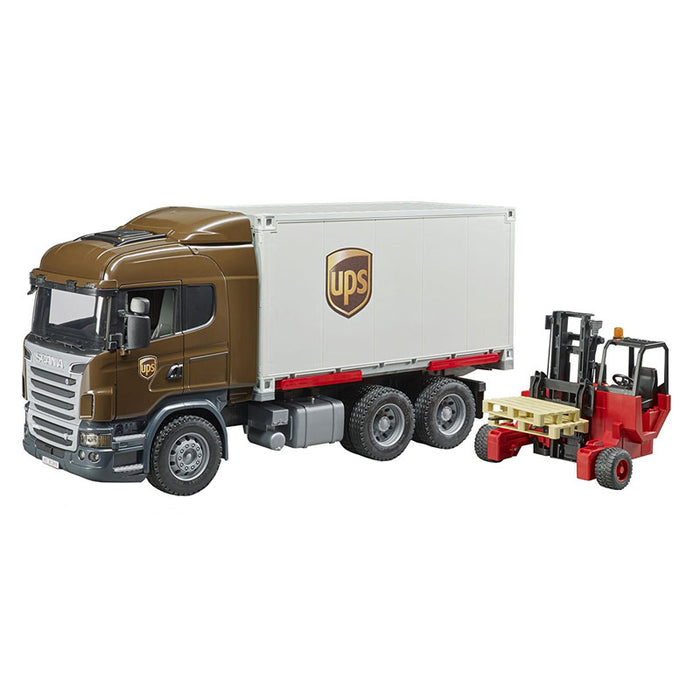 (B&D) 1/16 Scania R-Series UPS Truck with forklift by Bruder - Damaged Item