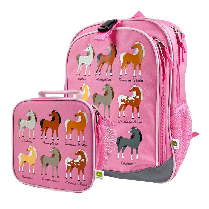 Kids Pink Carnation Horse Breeds John Deere Backpack & Lunchbox
