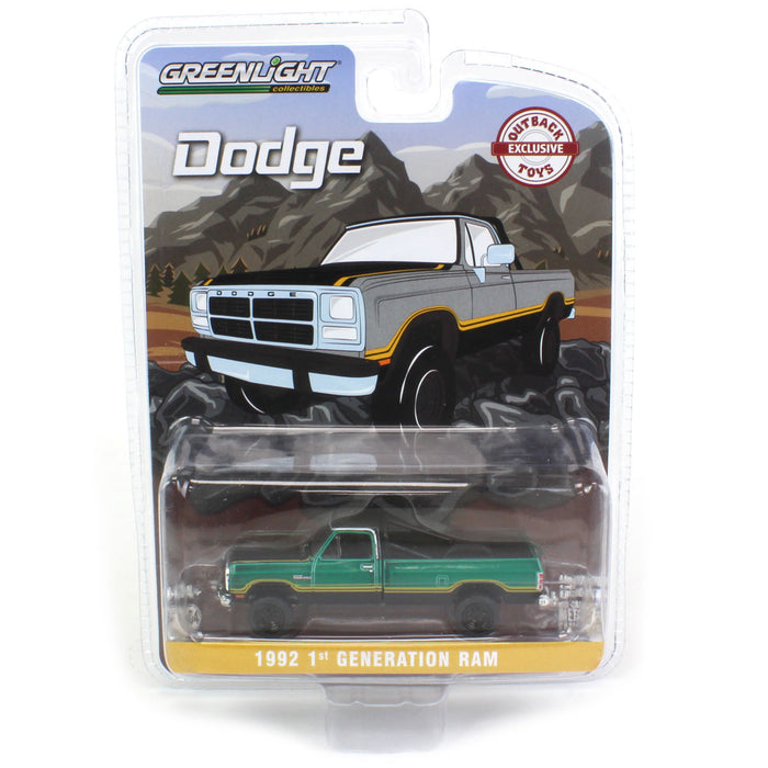 1/64 1992 Dodge Ram 1st Generation, Lifted, Silver & Black, Outback Toys Exclusive - Green Machine