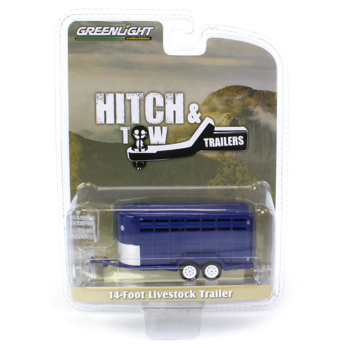 1/64 14ft Bumper Hitch Livestock Trailer, Dark Blue, Hitch & Tow Trailers