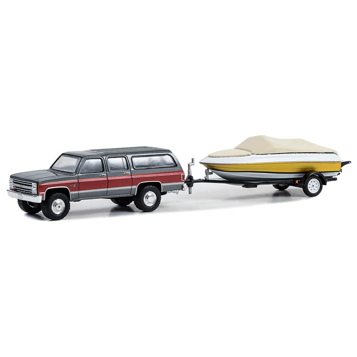 1/64 1987 Chevrolet Suburban K20 Silverado with Boat & Boat Trailer, Hitch & Tow Series 29