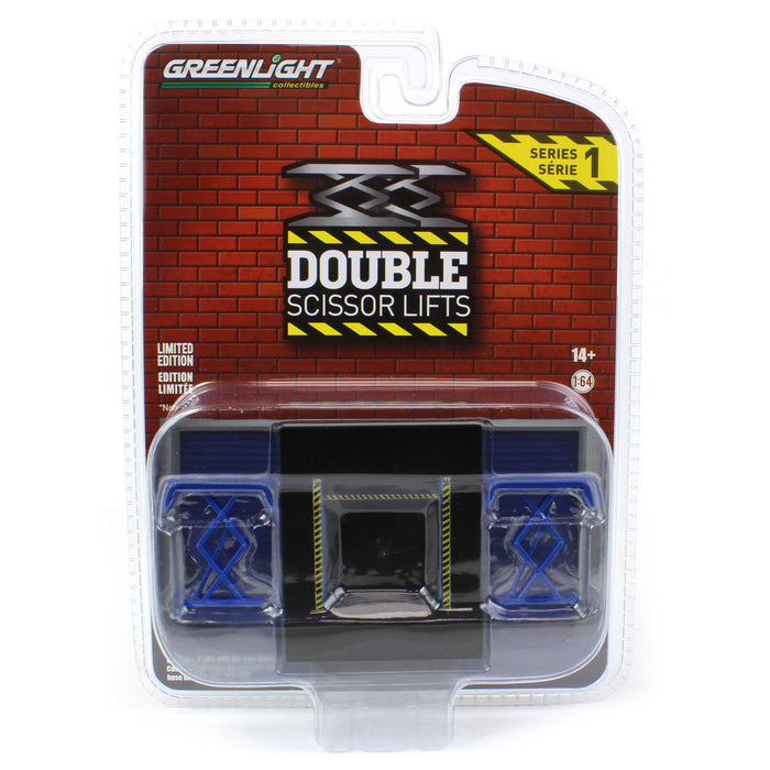 1/64 Blue Double Scissor Lift, Automotive Double Scissor Lifts Series 1