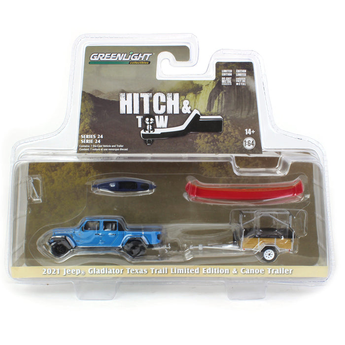 1/64 2021 Jeep Gladiator Hydro Blue, Canoe Trailer with Canoe Rack, Hitch & Tow 24