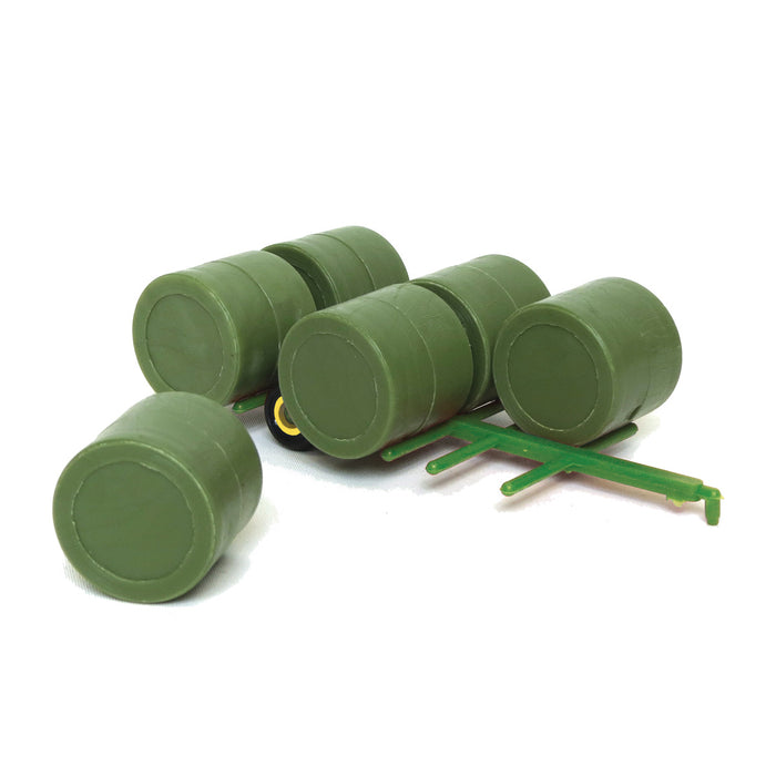 1/64 Plastic Green Frame Round Bale Transport and 6 Hay Bales