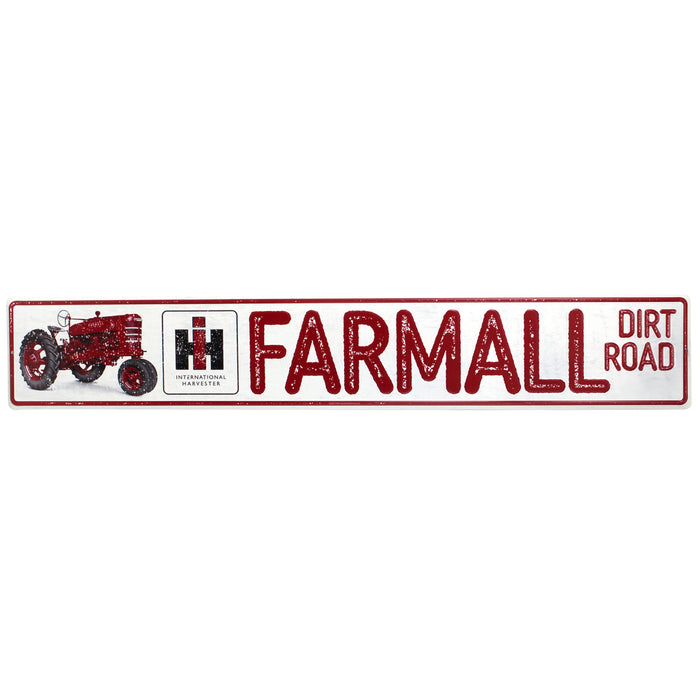 IH Farmall M Dirt Road Embossed Metal Street Sign with Distressed Finish, 36in x 6in