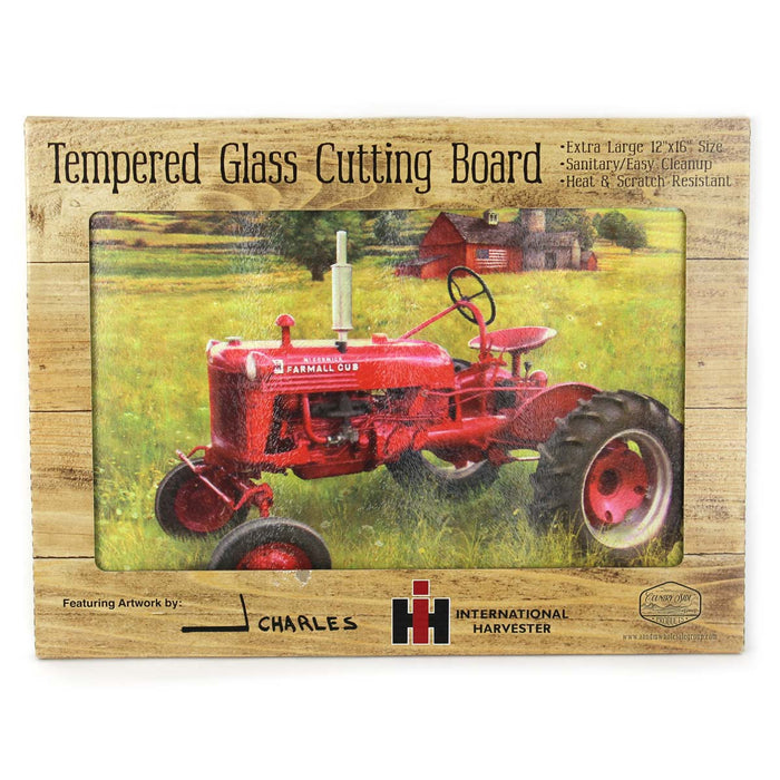 IH McCormick Farmall Cub Tractor in Field Glass Cutting Board, 15.5in x 11.75in