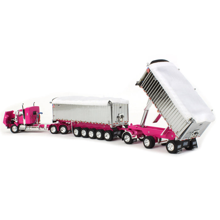 1/64 Pink/Chrome Kenworth T800 w/ Chrome East Genesis II End Dump Trailers, DCP by First Gear