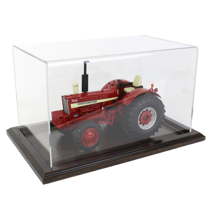Clear Acrylic Display Case with Dark Stained Wooden Base, 14in x 8.5in x 8in