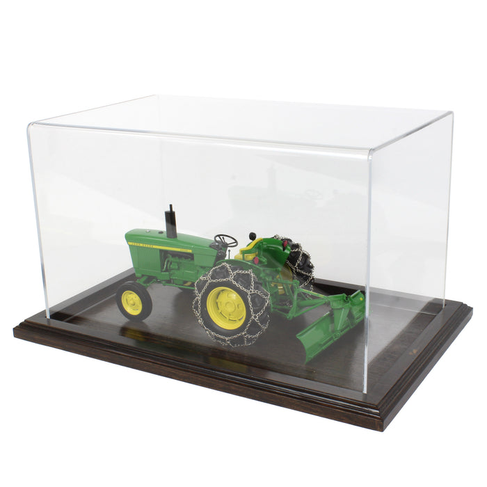 Clear Acrylic Display Case with Dark Stained Wooden Base, 14in x 8.5in x 8in