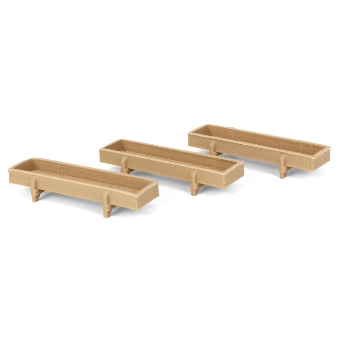 1/64 Pack of 3 Light Wood Feed Bunks, 3D Printed