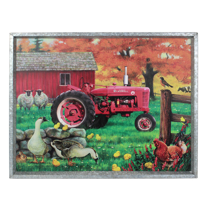 IH Farmall Tractor with Animals MDF Wood Sign in Metal Frame, 20in x 16in