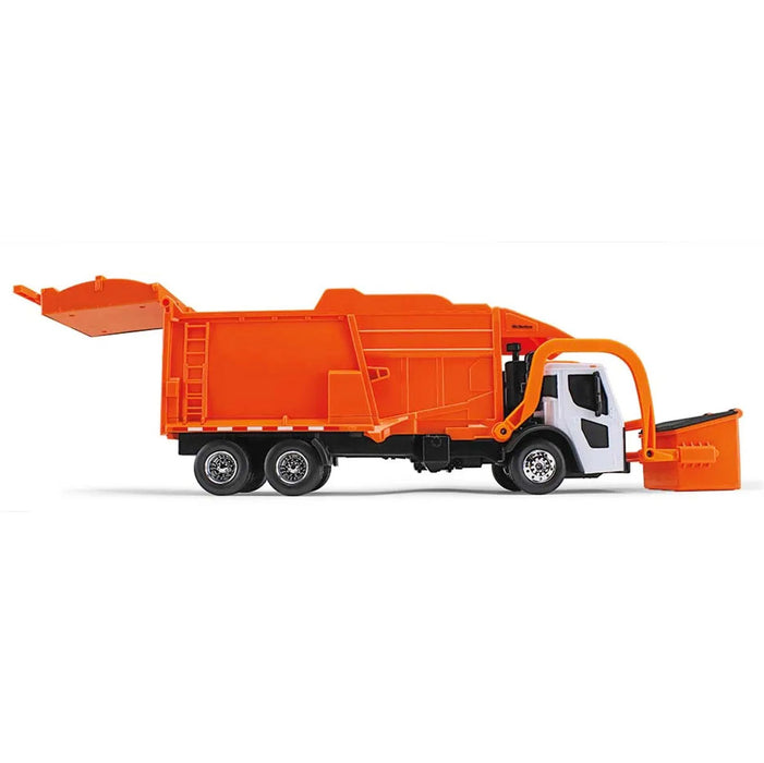 1/25 White/Orange Mack LR Garbage Truck w/ McNeilus Meridian Loader & Dumpster (Includes Lights & Sounds!)