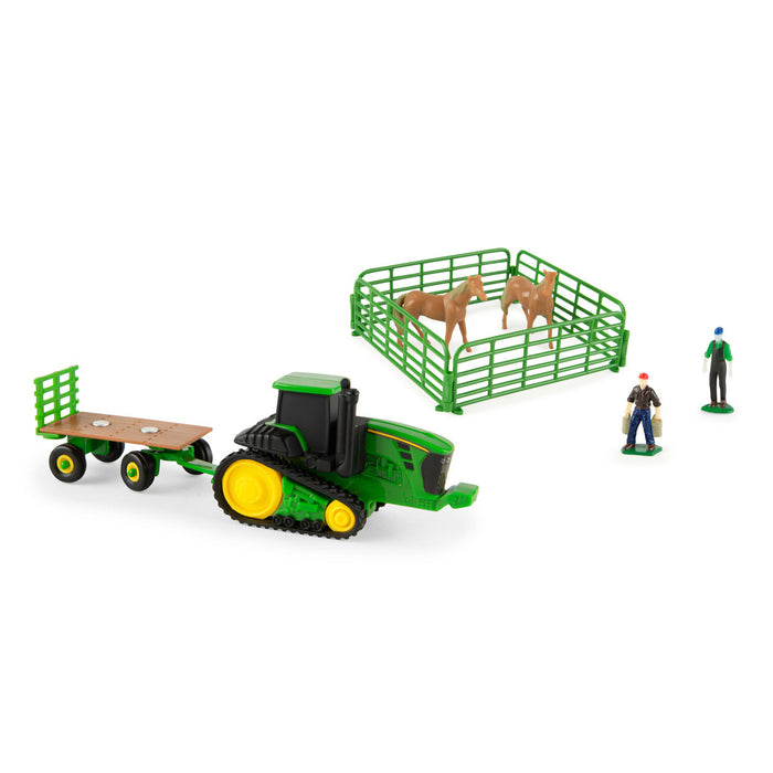 1/64 JD Farm Set w/Tractor on Tracks, Wagon, Horses, Farmer and Fences