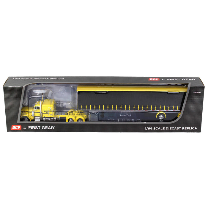 1/64 Yellow & Black Peterbilt 379 63in Flattop Sleeper w/ 53ft Utility Tautliner Trailer, DCP by First Gear