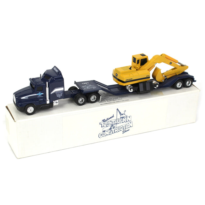 (B&D) 1/64 Blue Midwest Semi with Lowboy Trailer and John Deere 690C Excavator - Missing Tracks