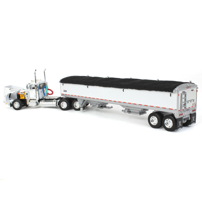 1/64 White Peterbilt 379 Day Cab with White Wilson Pacesetter Grain Trailer, DCP by First Gear