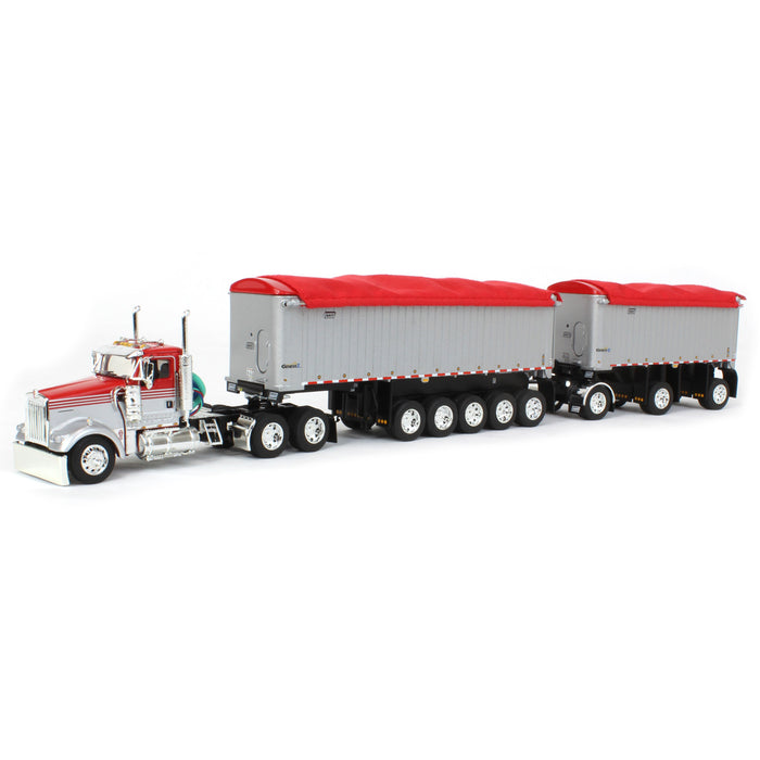 1/64 Viper Red/Silver Kenworth W900L with 31ft & 20ft End Dump Trailers, DCP by First Gear