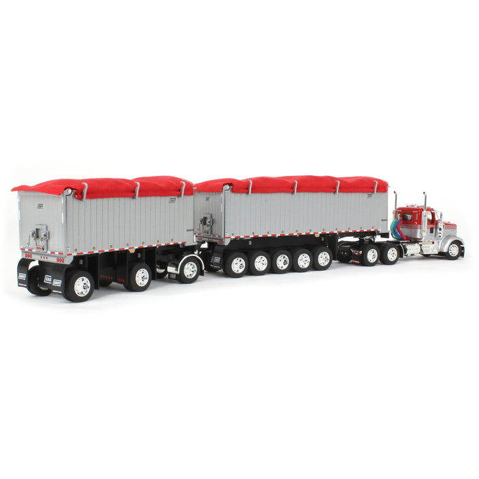 1/64 Viper Red/Silver Kenworth W900L with 31ft & 20ft End Dump Trailers, DCP by First Gear