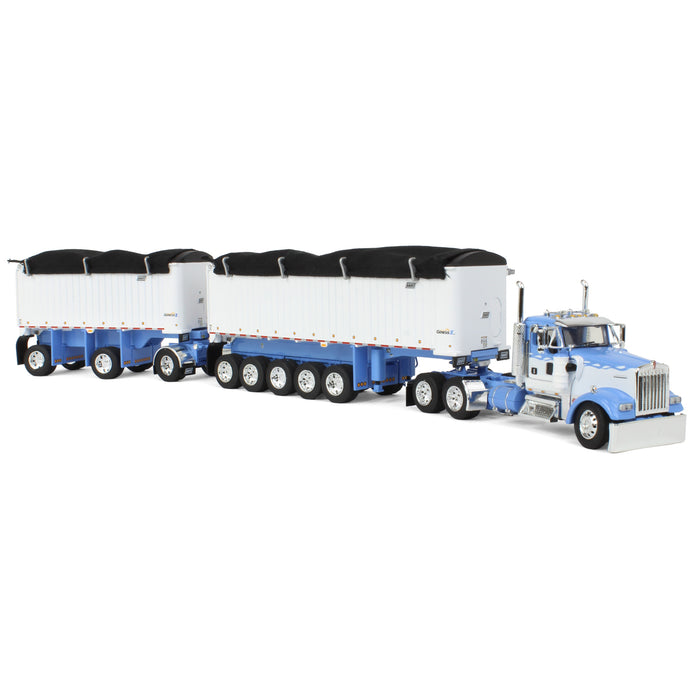 1/64 Wisteria/White Kenworth W900L with 31ft & 20ft End Dump Trailers, DCP by First Gear