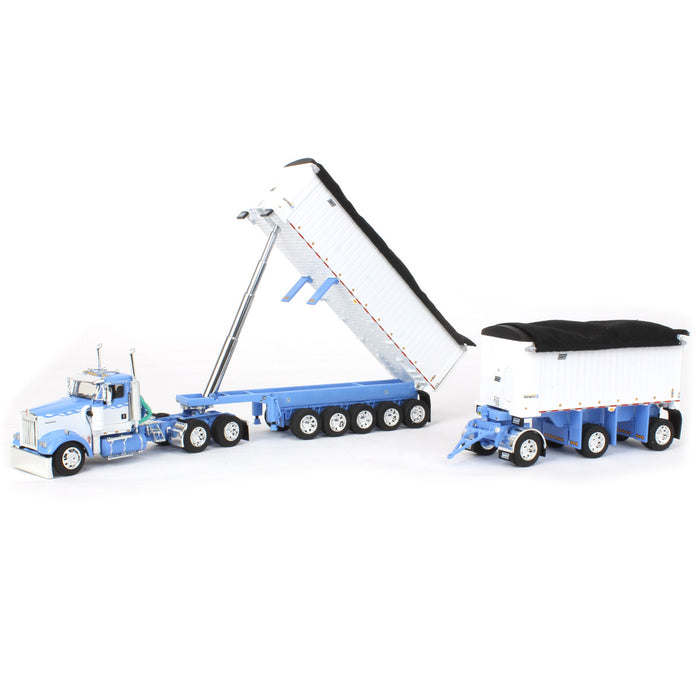 1/64 Wisteria/White Kenworth W900L with 31ft & 20ft End Dump Trailers, DCP by First Gear