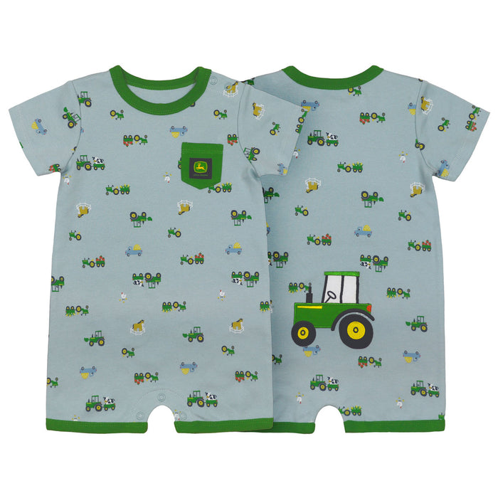 Infant John Deere Green Tractor Romper Short Sleeve Onesy