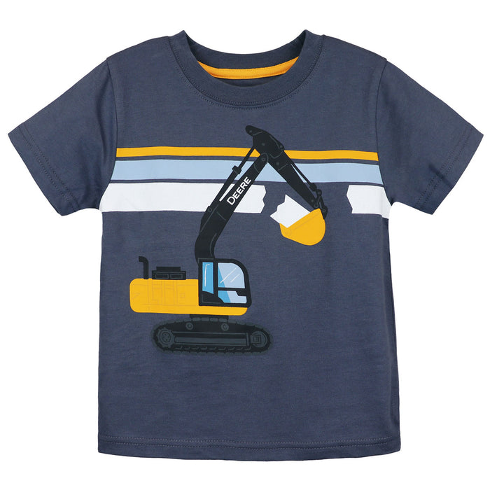 Toddler John Deere Construction Excavator Stripe Ombre Blue Short Sleeve T-Shirt